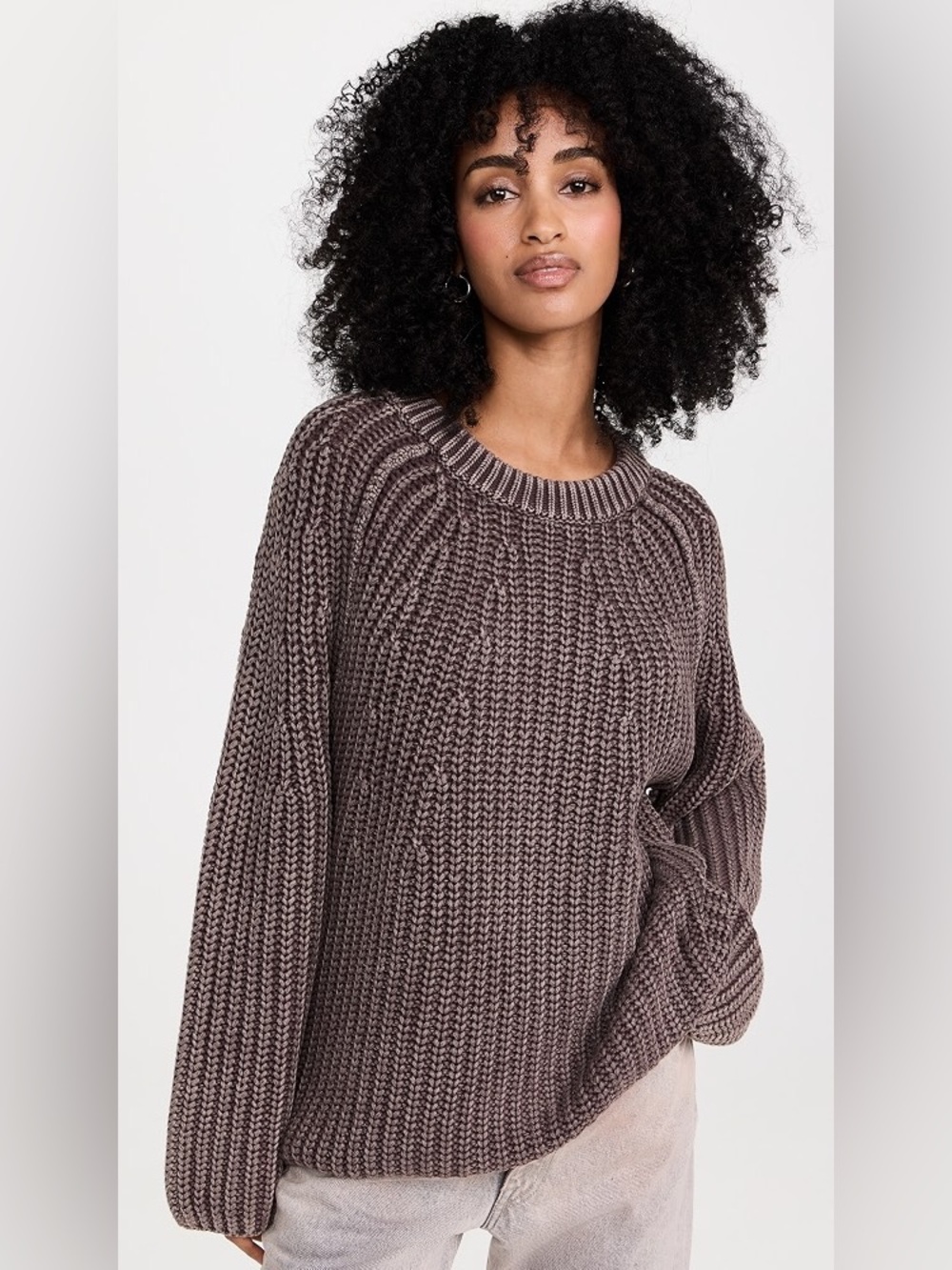 Free People Take Me Home Sweater in French Roast Brown 100% Cotton Cable Knit Lg